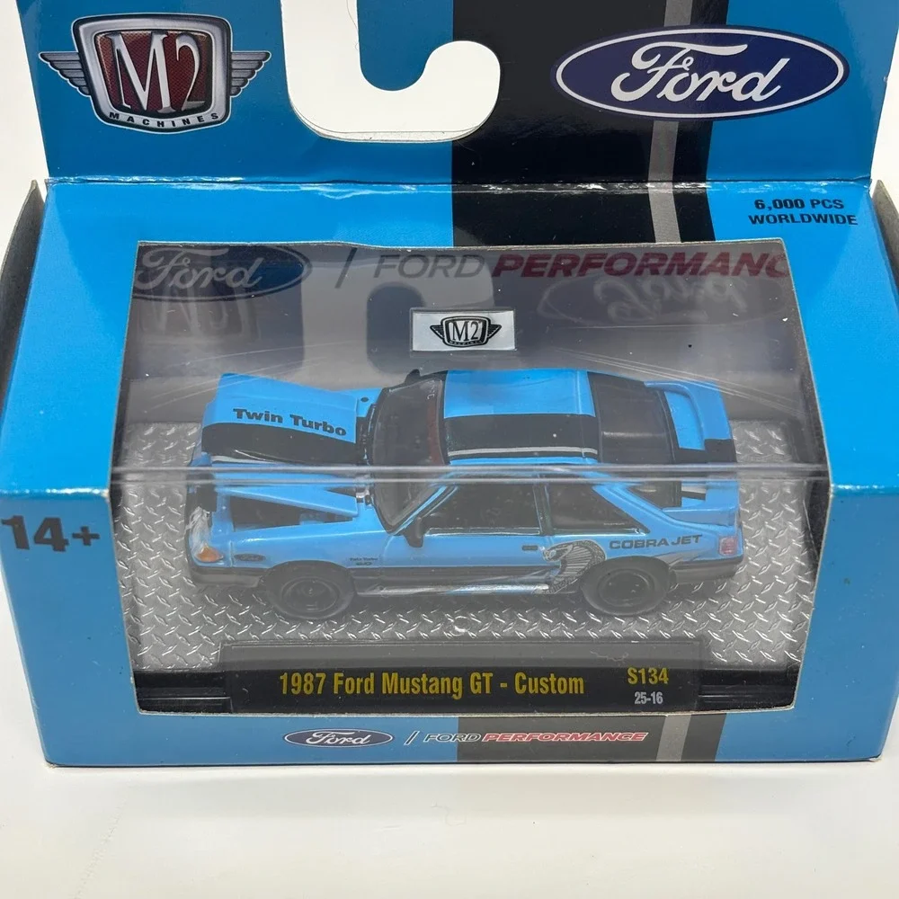 1987 Ford Mustang GT Custom Twin Turbo Cobra Jet Blue M2 Machines S134 1:64